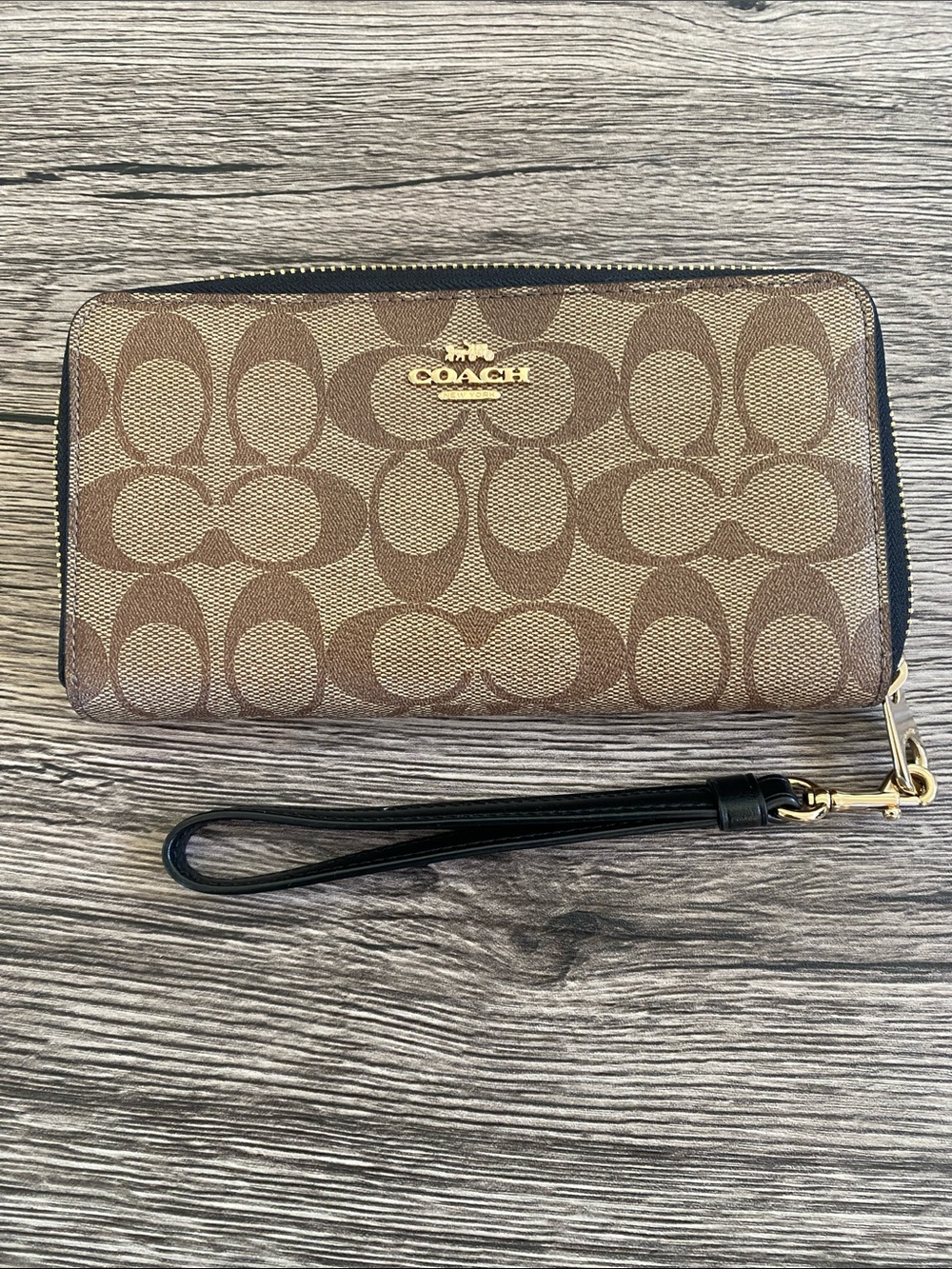 Coach Brown Tan Signature Zip Wallet Wristlet - Picture 2 of 16